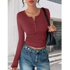 image:imageEkouaer Womens Long Sleeve Henley Shirts Button Ribbed Knit Tops Basic Layering Slim Fit Soft Thermal Underwear TopsWine Red