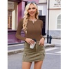image:imageEkouaer Womens Long Sleeve Shirts 3 Packs Henley Button Down Tops Ribbed Slim Fit Base Layer Soft Thermal TeeBlack  Beige  Brown 3pcs
