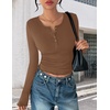 image:imageEkouaer Womens Long Sleeve Shirts 3 Packs Henley Button Down Tops Ribbed Slim Fit Base Layer Soft Thermal TeeBlack  Dark Gray  Brown 3pcs