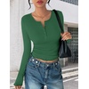image:imageEkouaer Womens Long Sleeve Shirts 3 Packs Henley Button Down Tops Ribbed Slim Fit Base Layer Soft Thermal TeeBlack  White  Green 3pcs