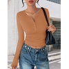 image:imageEkouaer Womens Long Sleeve Shirts 3 Packs Henley Button Down Tops Ribbed Slim Fit Base Layer Soft Thermal TeeBlack  White  Light Brown 3pcs