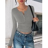 image:imageEkouaer Womens Long Sleeve Shirts 3 Packs Henley Button Down Tops Ribbed Slim Fit Base Layer Soft Thermal TeeBlack  White  Light Gray 3pcs