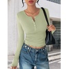 image:imageEkouaer Womens Long Sleeve Shirts 3 Packs Henley Button Down Tops Ribbed Slim Fit Base Layer Soft Thermal TeeBlack  White  Light Green 3pcs