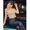 image:imageEkouaer Womens Long Sleeve Shirts Crew Neck Stretchy Fitted Ribbed Tops Basic Base Layer Soft Thermal Undershirts TeeBeige