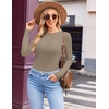image:imageEkouaer Womens Long Sleeve Shirts Crew Neck Stretchy Fitted Ribbed Tops Basic Base Layer Soft Thermal Undershirts TeeKhaki