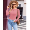 image:imageEkouaer Womens Long Sleeve Shirts Crew Neck Stretchy Fitted Ribbed Tops Basic Base Layer Soft Thermal Undershirts TeeRose Pink
