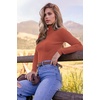 image:imageEkouaer Womens Mock Turtleneck Long Sleeve Shirts Ribbed Knit Lightweight Pullover Sweater Stretch Fitted Thermal TopCaramel