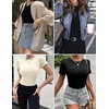 image:imageEkouaer Womens Short Sleeve Shirts 3 Pack Crew Neck Tops Slim Fit Basic Tees Trendy Clothes Base Layer3pcs Black Dark Gray Beige