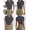 image:imageEkouaer Womens Short Sleeve Shirts 3 Pack Crew Neck Tops Slim Fit Basic Tees Trendy Clothes Base Layer3pcs Black Dark Gray Beige