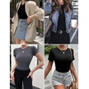 image:imageEkouaer Womens Short Sleeve Shirts 3 Pack Crew Neck Tops Slim Fit Basic Tees Trendy Clothes Base Layer3pcs Black Dark Gray Navy Blue