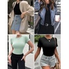 image:imageEkouaer Womens Short Sleeve Shirts 3 Pack Crew Neck Tops Slim Fit Basic Tees Trendy Clothes Base Layer3pcs Black Light Green Dirty Pink