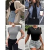 image:imageEkouaer Womens Short Sleeve Shirts 3 Pack Crew Neck Tops Slim Fit Basic Tees Trendy Clothes Base Layer3pcs Black Sage Green Light Gray