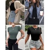 image:imageEkouaer Womens Short Sleeve Shirts 3 Pack Crew Neck Tops Slim Fit Basic Tees Trendy Clothes Base Layer3pcs Black Sage Green Navy Blue
