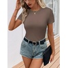image:imageEkouaer Womens Short Sleeve Shirts 3 Pack Crew Neck Tops Slim Fit Basic Tees Trendy Clothes Base Layer3pcs Black Tea Leaf Beige