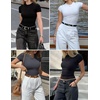 image:imageEkouaer Womens Short Sleeve Shirts 3 Pack Crew Neck Tops Slim Fit Basic Tees Trendy Clothes Base Layer3pcs Black White Dark Grey