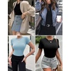 image:imageEkouaer Womens Short Sleeve Shirts 3 Pack Crew Neck Tops Slim Fit Basic Tees Trendy Clothes Base Layer3pcs Black White Light Blue