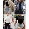 image:imageEkouaer Womens Short Sleeve Shirts 3 Pack Crew Neck Tops Slim Fit Basic Tees Trendy Clothes Base Layer3pcs Black White Light Brown