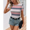 image:imageEkouaer Womens Short Sleeve Shirts 3 Pack Crew Neck Tops Slim Fit Basic Tees Trendy Clothes Base Layer3pcs Black White Striped Pink Blue