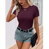 image:imageEkouaer Womens Short Sleeve Shirts 3 Pack Crew Neck Tops Slim Fit Basic Tees Trendy Clothes Base Layer3pcs Black Wine Red Light Green