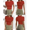 image:imageEkouaer Womens Short Sleeve Shirts 3 Pack Crew Neck Tops Slim Fit Basic Tees Trendy Clothes Base Layer3pcs Caramel Dark Gray Red