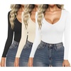 image:imageEkouaer 3 Pack Long Sleeve Shirts for Women Deep V Neck Basic Thermal Tops Base Layer Undershirts XSXXLBlackBeigeWhite