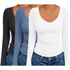 image:imageEkouaer 3 Pack Long Sleeve Shirts for Women Deep V Neck Basic Thermal Tops Base Layer Undershirts XSXXLBlackWhiteDusty Blue