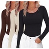 image:imageEkouaer Long Sleeve Shirts for Women 3 Pack Scoop Neck Fitted Tops Thermal Undershirt Stretch Base Layer Soft TeeBlackBeigeBrown