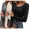 image:imageEkouaer Long Sleeve Shirts for Women 3 Pack Scoop Neck Fitted Tops Thermal Undershirt Stretch Base Layer Soft TeeBlackBeigeGray