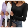 image:imageEkouaer Long Sleeve Shirts for Women 3 Pack Scoop Neck Fitted Tops Thermal Undershirt Stretch Base Layer Soft TeePurpleWhiteBlack