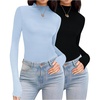 image:imageEkouaer Thermal Turtleneck Shirt Women Ribbed Long Sleeve Mock Neck Tops Slim Fit Lettuce Trim Base LayerBlackBlue