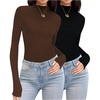 image:imageEkouaer Thermal Turtleneck Shirt Women Ribbed Long Sleeve Mock Neck Tops Slim Fit Lettuce Trim Base LayerBlackBrown