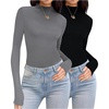 image:imageEkouaer Thermal Turtleneck Shirt Women Ribbed Long Sleeve Mock Neck Tops Slim Fit Lettuce Trim Base LayerBlackGrey