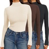 image:imageEkouaer Women 3 Pack Turtleneck Shirts Ribbed Thermal Underwear Tops Lightweight Long Sleeve Layer Tees Basic Pullover BlouseBlackBeigeBrown