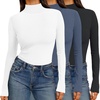 image:imageEkouaer Women 3 Pack Turtleneck Shirts Ribbed Thermal Underwear Tops Lightweight Long Sleeve Layer Tees Basic Pullover BlouseBlackBlue GreyWhite