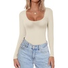 image:imageEkouaer Women Long Sleeve Shirt Scoop Neck Tops Slim Fit Basic Top Thermal Undershirts Base Layer TeeBeige