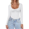 image:imageEkouaer Women Long Sleeve Shirt Scoop Neck Tops Slim Fit Basic Top Thermal Undershirts Base Layer TeeWhite