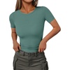 image:imageEkouaer Women Short Sleeve Shirts Lightweight Thermal Tops Ribbed Knitted Outfit Tees Soft Crew Neck Undershirt Basic ClothesGray Green