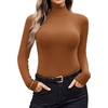 image:imageEkouaer Women Turtleneck Shirt Long Sleeve Layer Tops Basic Ribbed Tees Soft Stretch Thermal Undershirts Lightweight BlouseLight Brown
