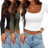 image:imageEkouaer Womens 3 Pack Long Sleeve Crop Tops Square Neck Ribbed Slim Fitted Base Layer Basic Shirt Thermal Undershirts XSXXLBlackWhiteArmy Green