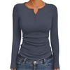 image:imageEkouaer Womens Long Sleeve Henley Shirts Button Ribbed Knit Tops Basic Layering Slim Fit Soft Thermal Underwear TopsDark Gray