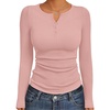 image:imageEkouaer Womens Long Sleeve Henley Shirts Button Ribbed Knit Tops Basic Layering Slim Fit Soft Thermal Underwear TopsPink