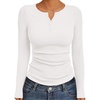 image:imageEkouaer Womens Long Sleeve Henley Shirts Button Ribbed Knit Tops Basic Layering Slim Fit Soft Thermal Underwear TopsWhite