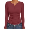 image:imageEkouaer Womens Long Sleeve Henley Shirts Button Ribbed Knit Tops Basic Layering Slim Fit Soft Thermal Underwear TopsWine Red
