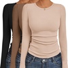 image:imageEkouaer Womens Long Sleeve Shirts 3 Packs Crew Neck Stretchy Fitted Tops Ribbed Base Layer Soft Thermal Undershirts TeeBlack  Beige  Brown 3pcs