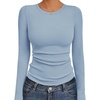 image:imageEkouaer Womens Long Sleeve Shirts Crew Neck Stretchy Fitted Ribbed Tops Basic Base Layer Soft Thermal Undershirts TeeLight Blue