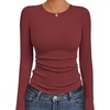 image:imageEkouaer Womens Long Sleeve Shirts Crew Neck Stretchy Fitted Ribbed Tops Basic Base Layer Soft Thermal Undershirts TeeWine Red