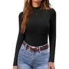 image:imageEkouaer Womens Mock Turtleneck Long Sleeve Shirts Ribbed Knit Lightweight Pullover Sweater Stretch Fitted Thermal TopBlack