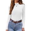 image:imageEkouaer Womens Mock Turtleneck Long Sleeve Shirts Ribbed Knit Lightweight Pullover Sweater Stretch Fitted Thermal TopWhite