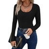 image:imageEkouaer Womens Scoop Neck Shirts Long Sleeve Top Basic Ribbed Tee Lightweight Thermal Undershirt Slim Fit Pullover SweaterBlack