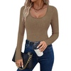 image:imageEkouaer Womens Scoop Neck Shirts Long Sleeve Top Basic Ribbed Tee Lightweight Thermal Undershirt Slim Fit Pullover SweaterGray